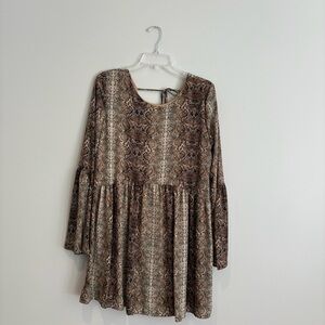 Adrienne Long Sleeve Snake Print Babydoll Dress